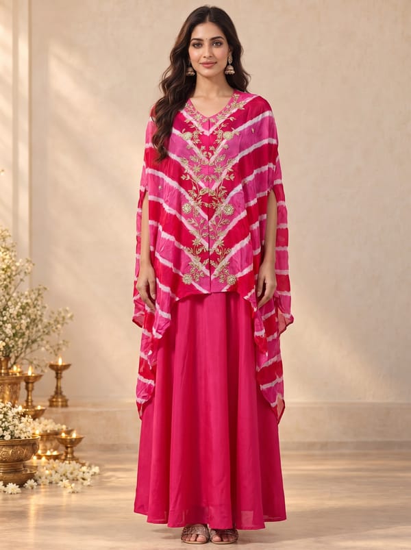 Embroidered Fabric Dabka & Thred Work Set In Pink — LAAVAN JAIPUR