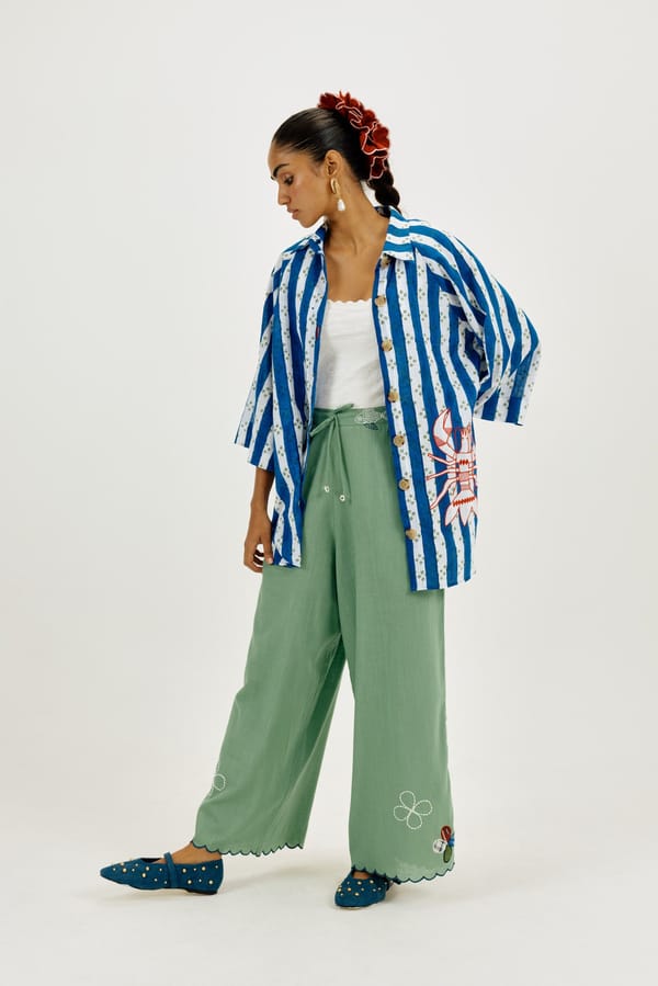Seafoam Green Cotton Slub Wide-Leg Trousers — JODI