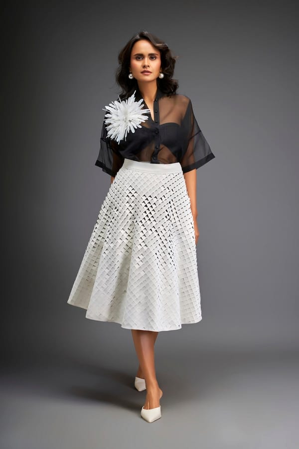 Organza Sheer Blouse With 3D Skirt — Deepika Arora
