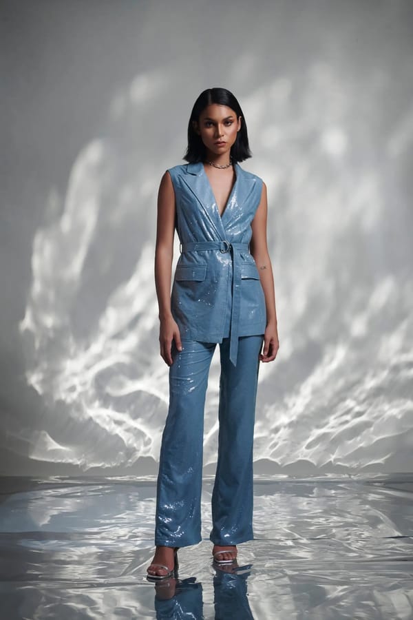 Belle Blue High-Waist Sequin Wide-Leg Trousers — Torqadorn