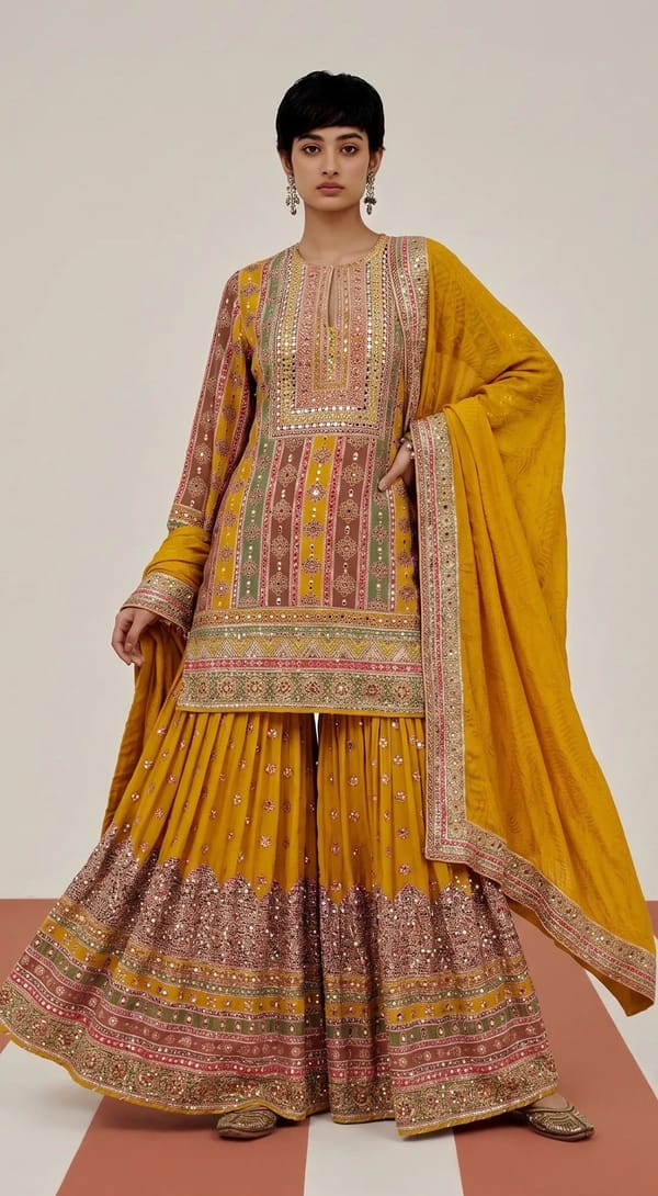 The Structured Mosaic Sharara Set — Basanti Kapde aur Koffee