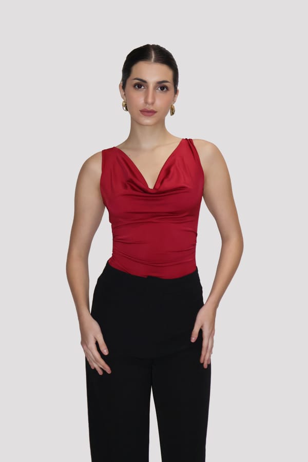 Red Cowl Neck Bodysuit - Prism Bodysuit (Cherry) — Select Staples