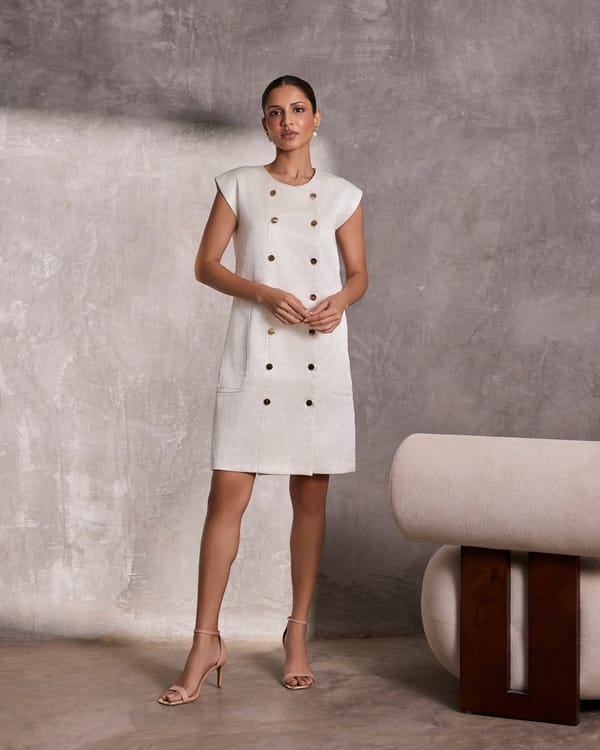 Ivory Gajji Silk Shift Jacket Dress — Tara & I