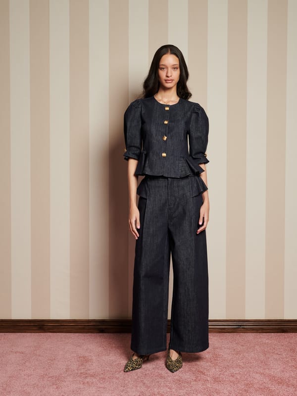 Dark Navy Denim Peplum Top with Gold Buttons — SISTER JANE