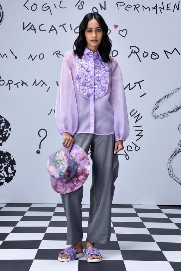 Lavender Sheer Organza Shirt with Sequin Bib Panel — Genes Lecoanet Hemant