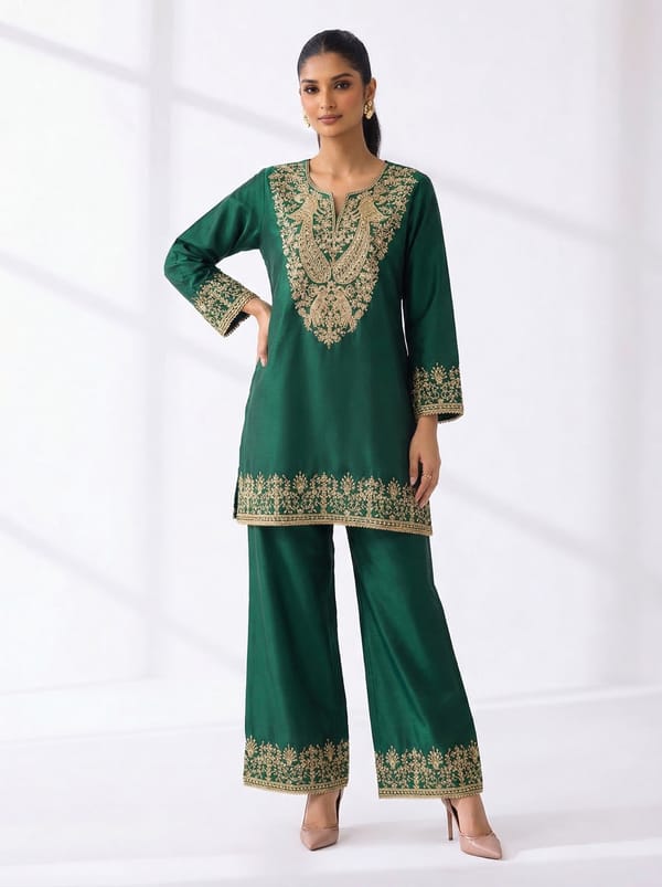 Baroque Silk Short Phiran With Farshi Salwar — Kylee Fashions