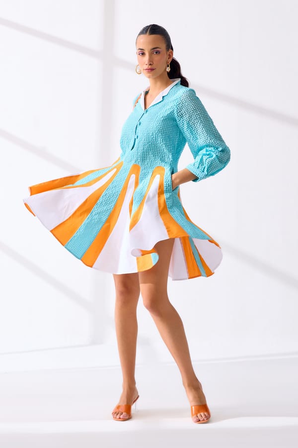 Marine, White and Sunset Orange Colorblock Mini Dress — Our Love