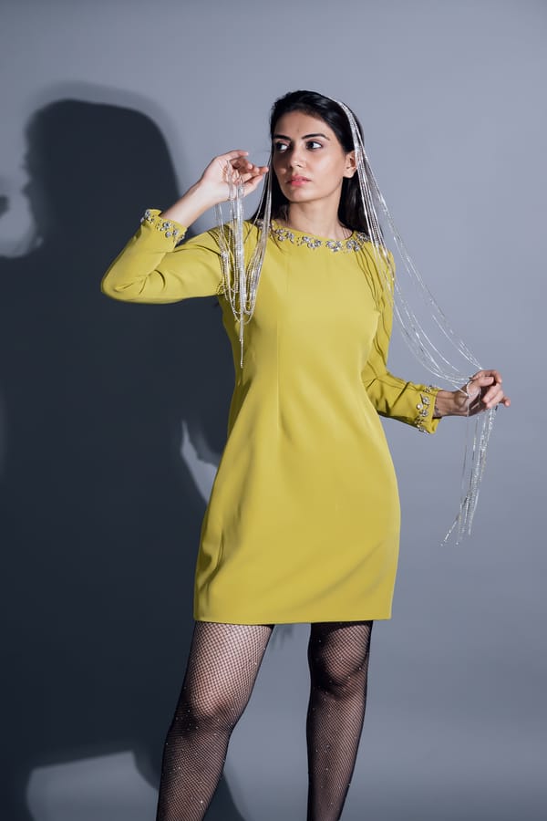 Yellow Crystal-Embellished Sheath Mini Dress — Darling Girl