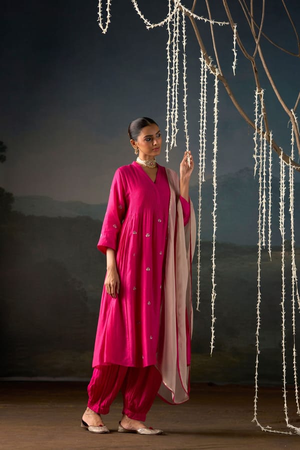 Rani Pink Lotus Booti Anarkali Suit Set — Truly SMA