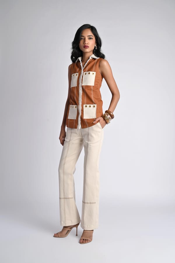 Off-White High-Rise Bootcut Denim Utility Trousers — Veera Wear