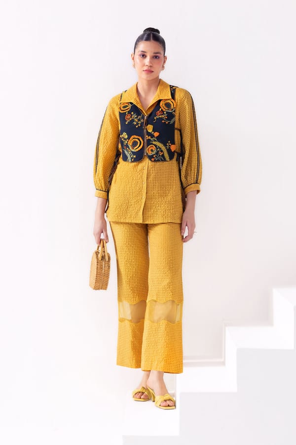 Navy Jacket and Ochre 3-Piece Shirt and Pants Co-ord Set — Our Love