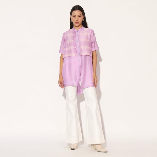 Lavender Pink Shibori Striped Longline Shirt — Linetribe