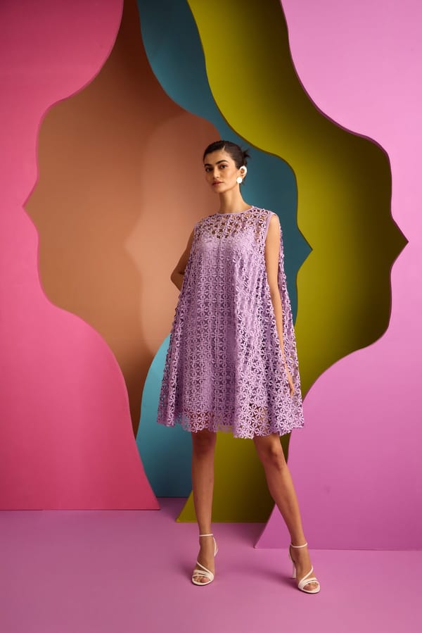 Lilac Laser-Cut Overlay Mini Dress — CUIN
