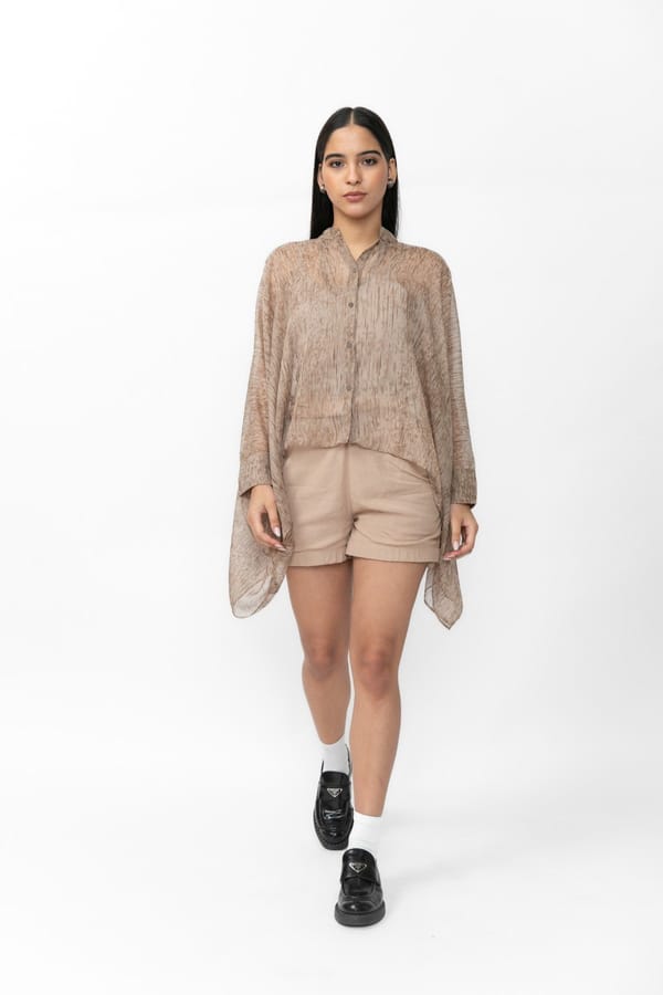 Brown Kaftan Shirt and Shorts Chiffon Co-ord Set — Contemponari