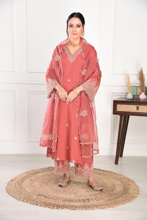 Rust Chanderi Silk Suit Set — NARAYANI VASTRA