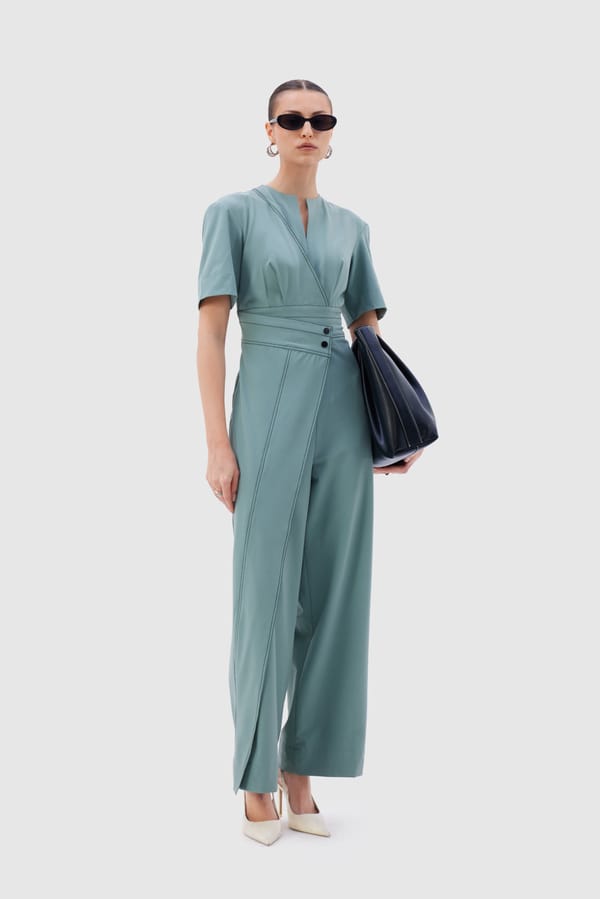 Tea Green Tailored Wide-Leg Jumpsuit — NOTEBOOK