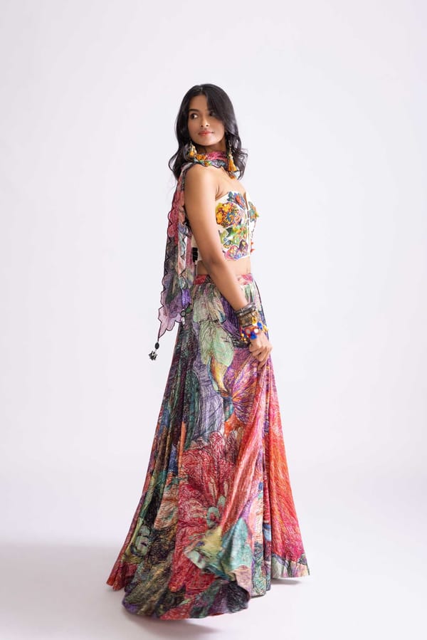 Scallop Dupatta Red Purple — Saaksha and Kinni