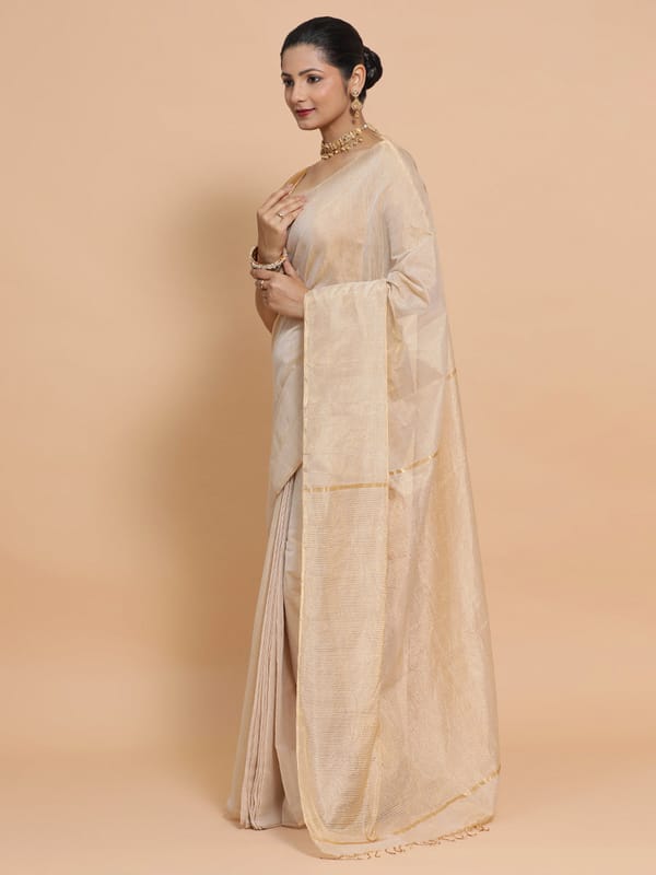 Beige Tissue Saree Tyohaar — BINKS