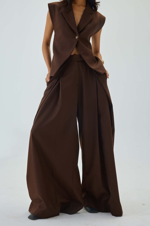 Brown High-Waist Pleated Very Wide-Leg Trousers — Shop Staple