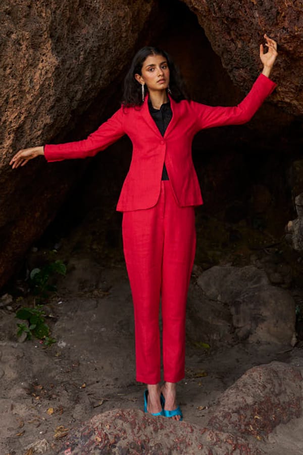 Red Linen Straight-Leg Trousers — Dash and Dot