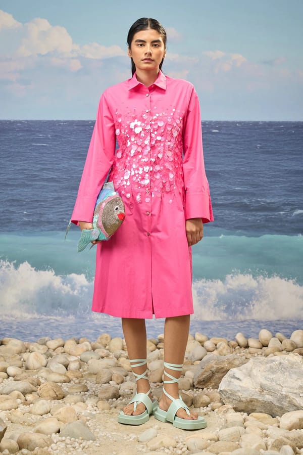 Sequin-Shirt Dress Cotton Poplin – Barbie Pink — Genes Lecoanet Hemant