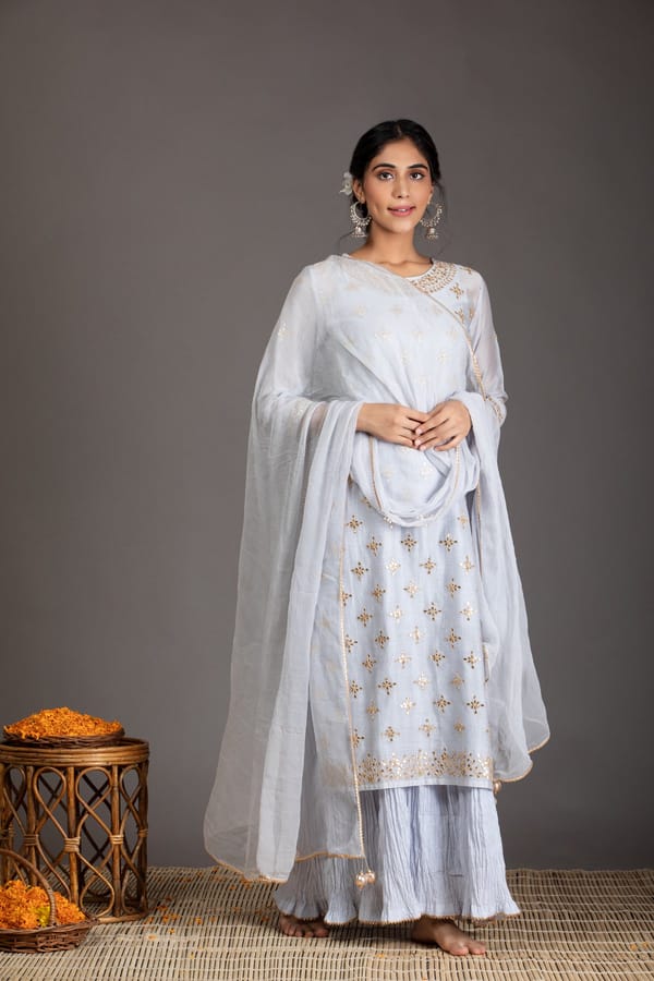 Forget-Me Not Pastel Blue Gota Work Chanderi — Kameez