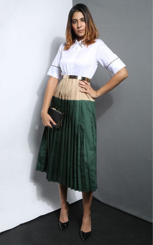 Colorblock Pleated Midi Shirt Dress — Escape By Aishwarya