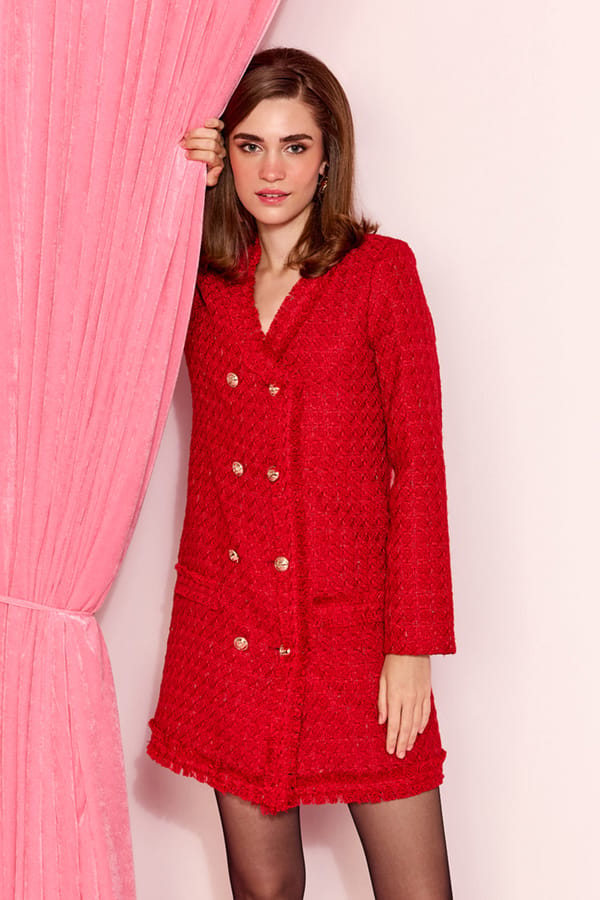 Red Tweed Double-Breasted Blazer Mini Dress — AVERIE