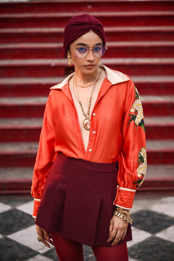 Orange Silk Satin Shirt with Statement Sleeves — The Dramebaaz Company
