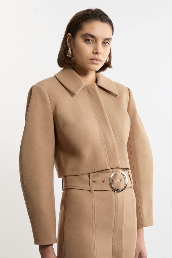 Camel Cropped Collared Zip-Front Jacket — KAREN MILLEN