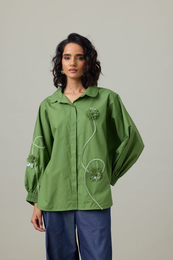 Ochre Cotton Poplin Appliqué Relaxed-Fit Shirt — 63East