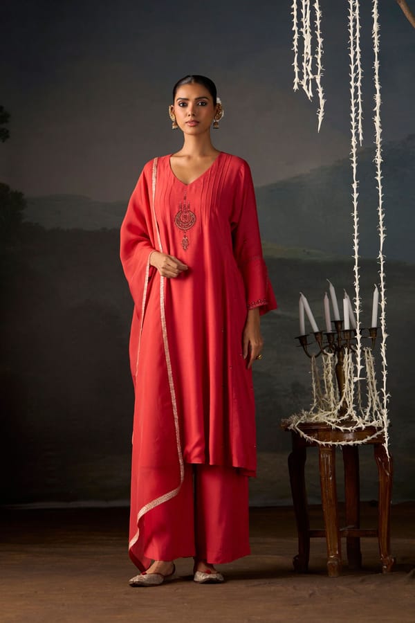 Chandbali Coral Embroidered Anarkali Suit Set — Truly SMA