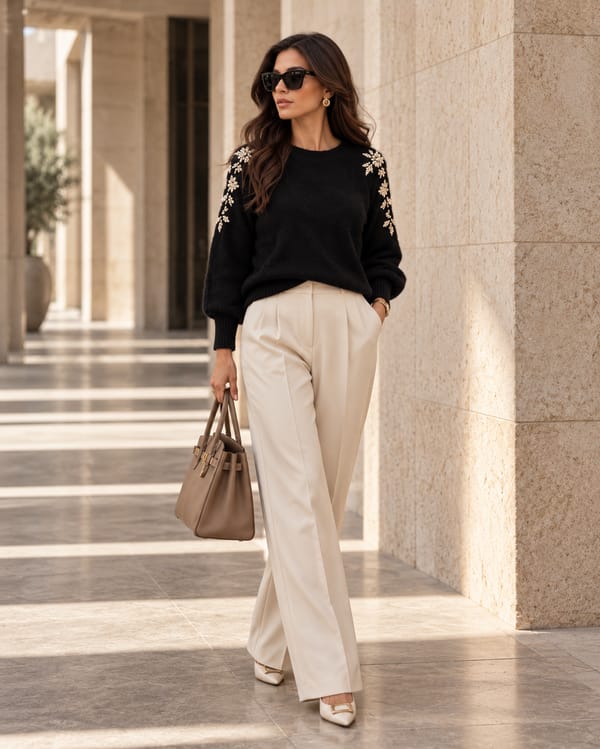 Embellished-Shoulder Sweater — Wienella