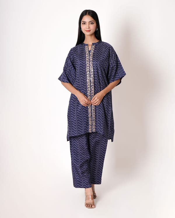 Bluish Violet Gota Work Bemberg Silk Co-ord Set — Kameez
