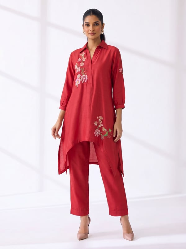 Crimson Vine Applique Co-Ord Set — SURABHI ARYA