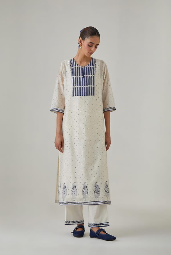 Silk Chanderi Kantha Long Kurta — Upavita