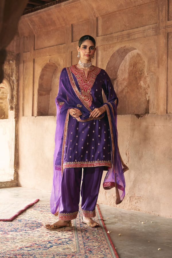 Deep Purple Embroidered Chauga Kurta Set with Salwar — Sheetal Batra