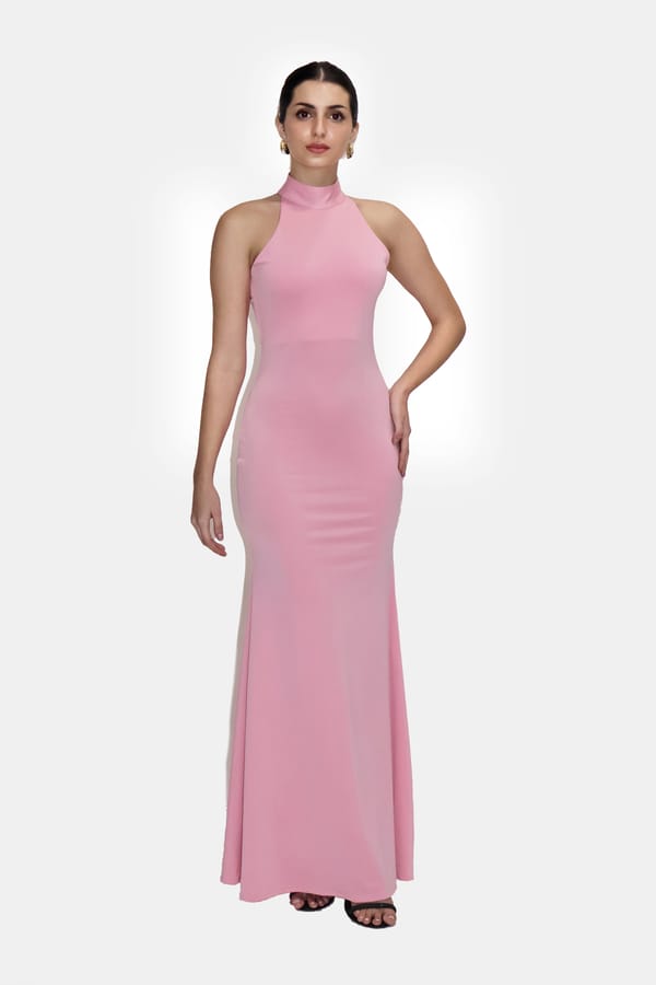Pink Long Halter Neck Maxi Dress - Ether Dress (Flamingo) — Select Staples
