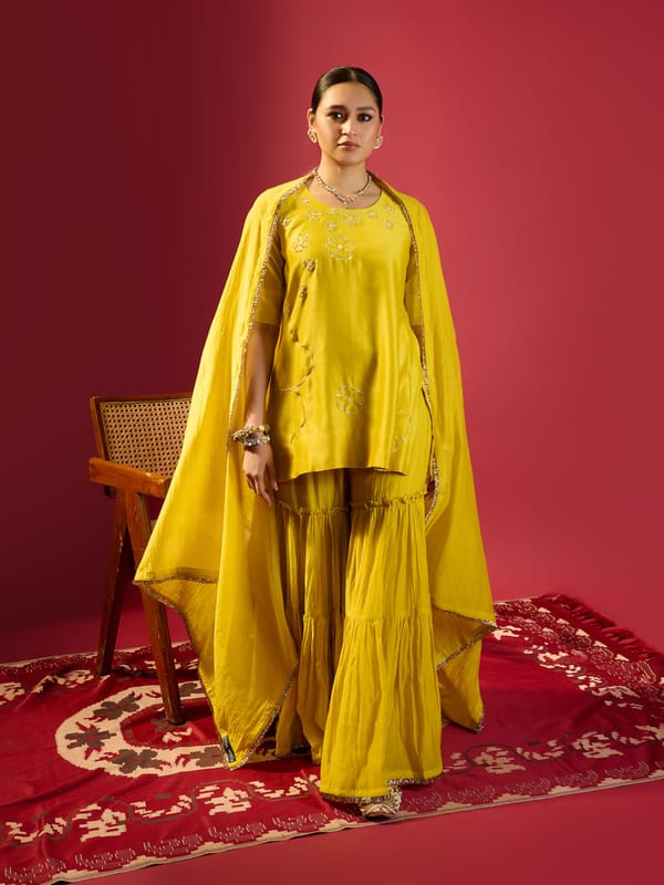 Mustard Short Kurta With Garara Set — KOMAL SHAH