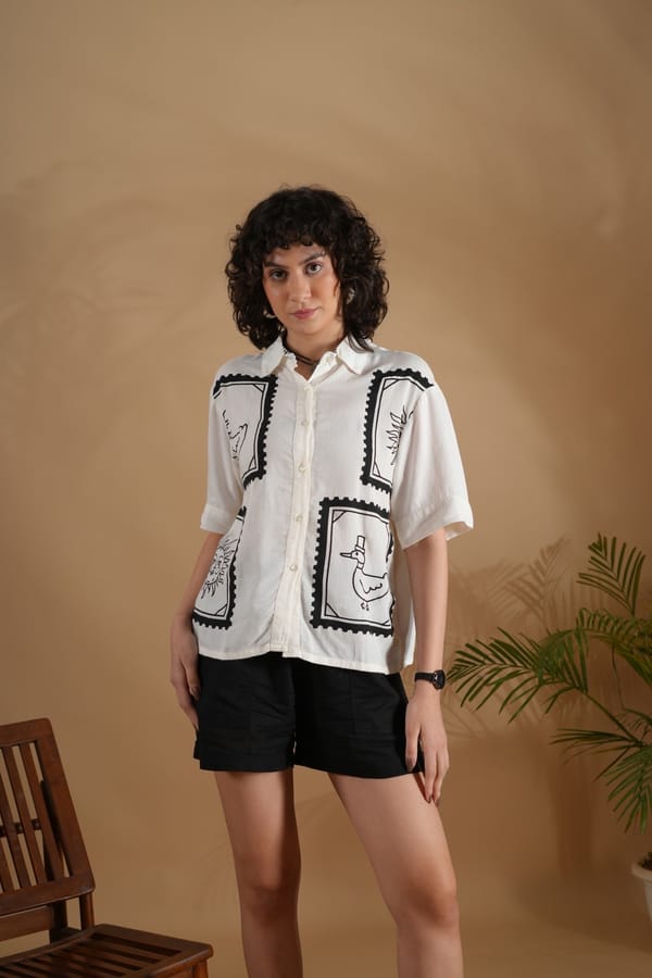 White Boxy Graphic Placement Print Shirt — Brand New Brand