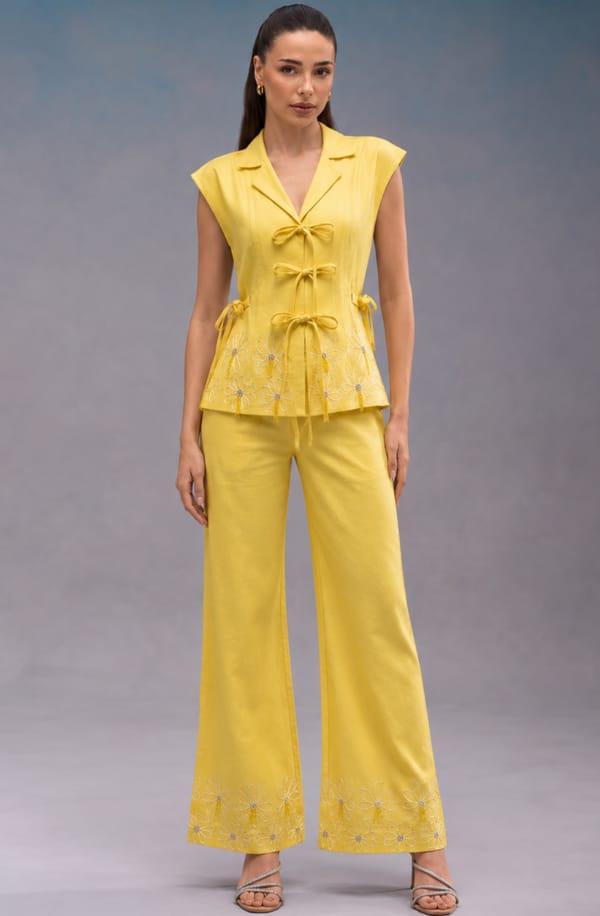 Yellow & White Embroidered Co Ord Set — OMBRELLO