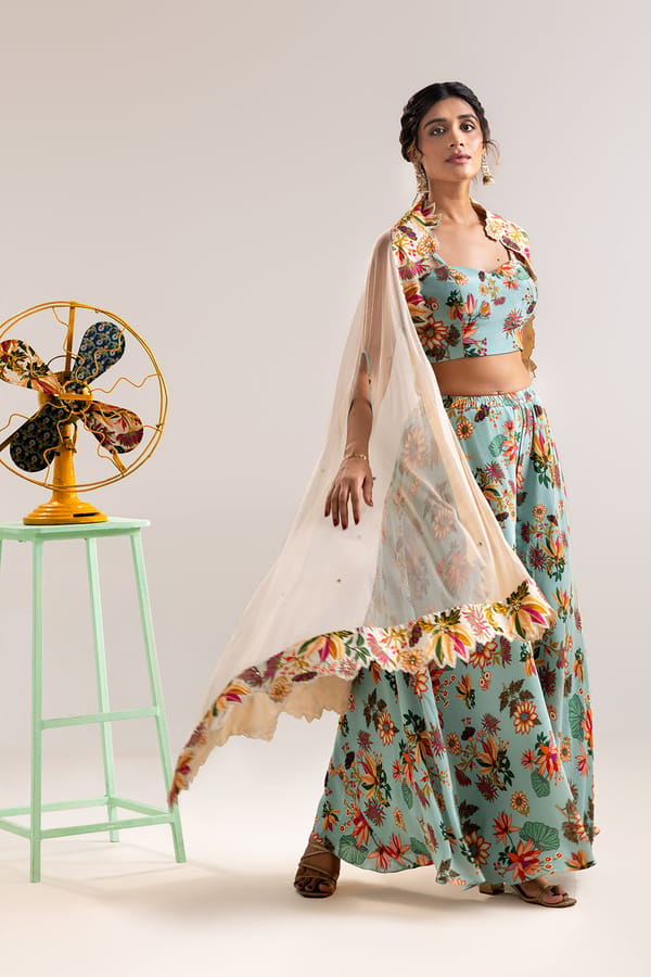 Aarani Embroidered Palazzo Set With A Cape — SOUP by Sougat Paul