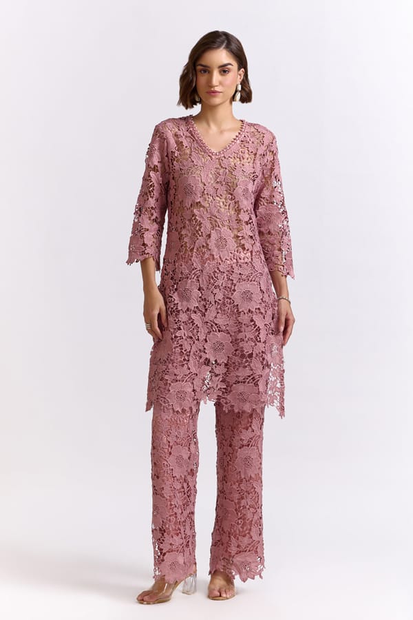 Onion Pink Lace Tunic and Pants Co-ord Set — AVERIE