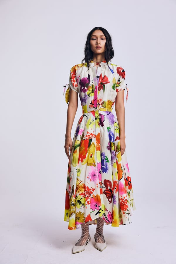 Floral Print Fit and Flare Midi Shirt Dress — Corpora Studio