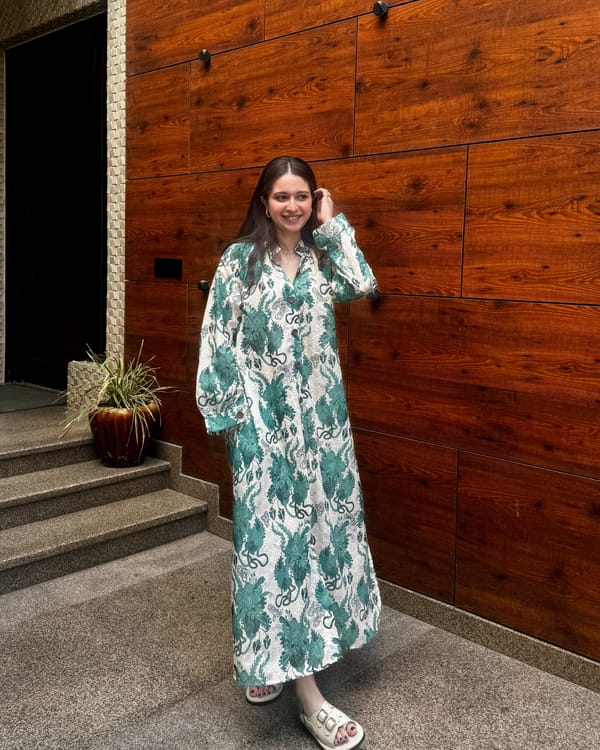 Ivy Print Cotton Schiffli Kaftan Maxi Dress — HAPPI SPACE