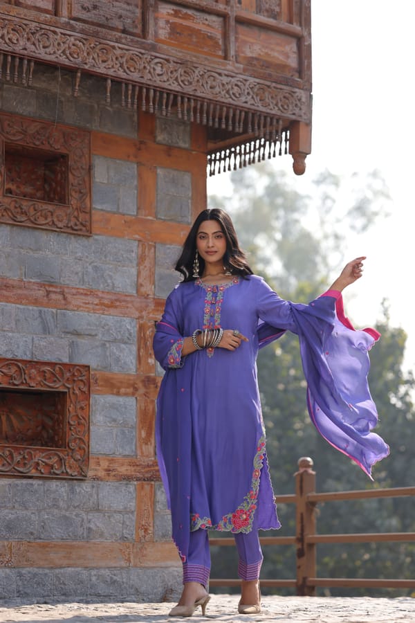 Floral Embroidered Suit Lavender — Kahani Lush