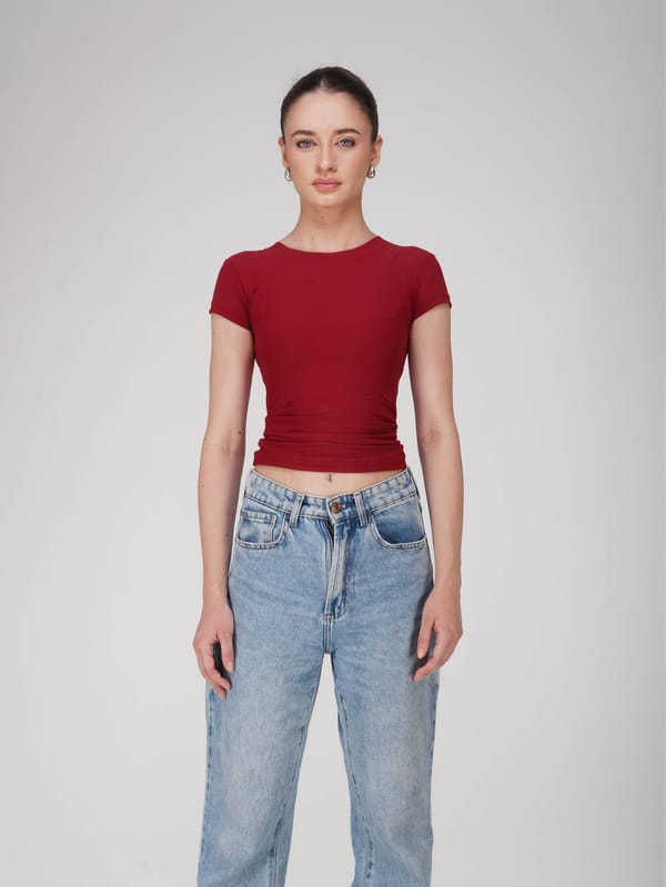 Red Double Layered Fitted Tee-Drift Tee (Cherry) — Select Staples