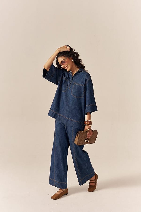 Blue Denim Shirt and Flared Pants Co-ord Set — Spacelines