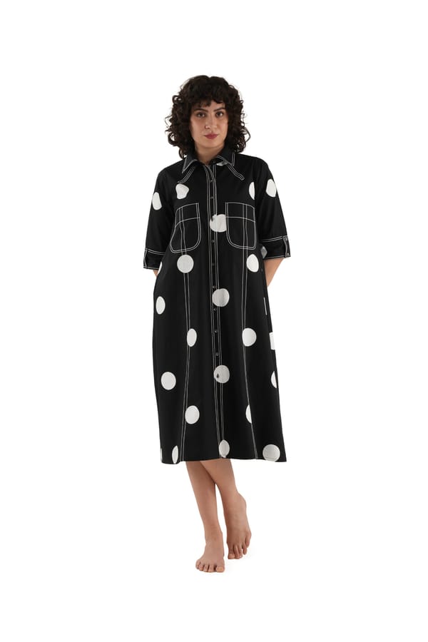 Shirt White Polka Embroidery — Khat
