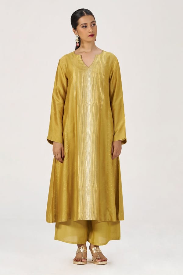 Honey Gold Festive Raw Silk Co-ord Set — Ganga Fashions Pvt Ltd